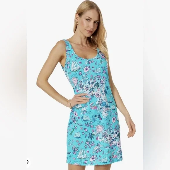 Lilly Pulitzer Newberri Florida Tank Amalfi Blue Roadtrip Sleeveless Dress - Picture 4 of 9